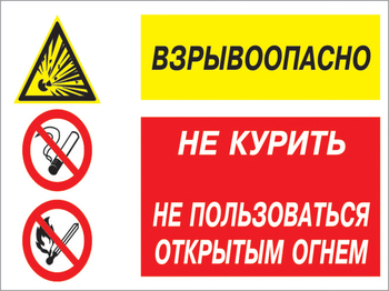 Кз 52 взрывоопасно - не курить, не пользоваться открытым огнем. (пленка, 400х300 мм) - Знаки безопасности - Комбинированные знаки безопасности - магазин "Охрана труда и Техника безопасности"